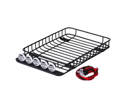 Baca de equipaje metal negra para 1:10 RC Rock Crawler con luces BM01