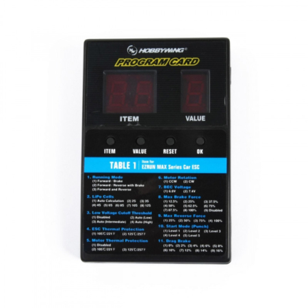 Tarjeta programación LED Hobbywing Xerun, FlyFun, Ezrun, Seaking, Platinum HW30501003
