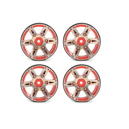Llantas Fastrax 1.9 de aluminio beadlock 6 radios en rojo (4pcs) FAST0146R