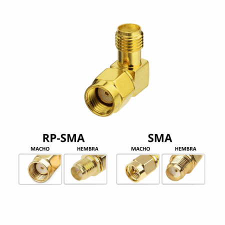 Conector SMA (hembra) RP-SMA (macho) 90º (1pc)
