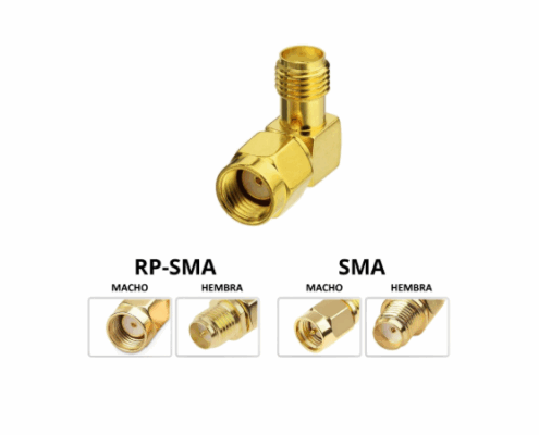 Conector SMA (hembra) RP-SMA (macho) 90º (1pc)