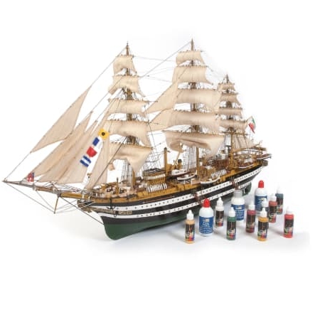 Maqueta Amerigo Vespucci con pinturas, tintes y barniz Pack completo