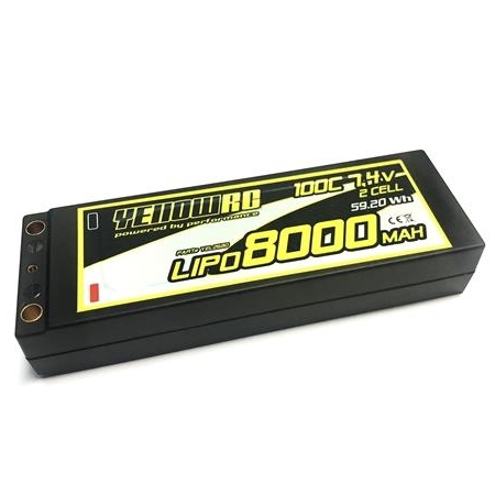 Batería LiPo RC amarilla de 8000 mAh, 7,4 V, 2S, 100 C, carcasa rígida, YEL2680
