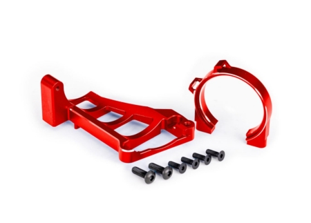 Soportes de motor (delantero y trasero) (aluminio 6061-T6 anodizado rojo)/ 3 x 10 mm CCS (con fijador de roscas) (4)/ 4 x 12 mm BCS (con fijador de roscas) (2) (para usar con motor n.° 3461)