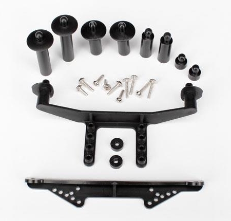 Soporte de carrocería, delantero y trasero (negro)/postes de carrocería, 38 mm (2), 25 mm, TRX1914R