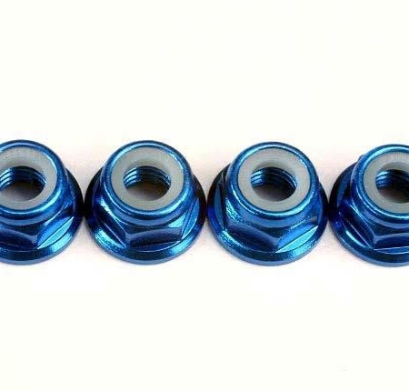 Tuercas de bloqueo de nailon con brida de 5 mm (aluminio, anodizado azul) (4, TRX4147X