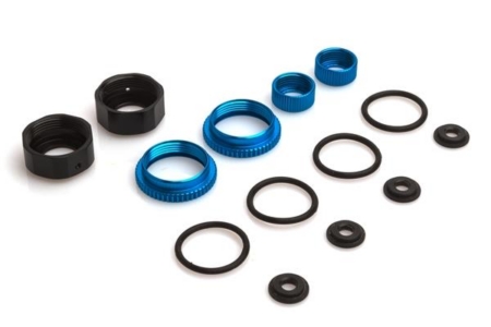 Tapa de amortiguador superior/inferior de aluminio + anillo de tensión (4 piezas) - S10, 122560