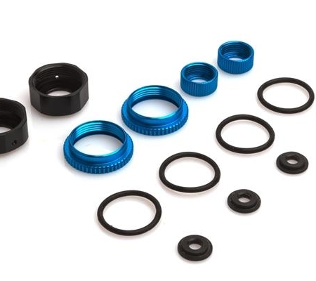 Tapa de amortiguador superior/inferior de aluminio + anillo de tensión (4 piezas) - S10, 122560