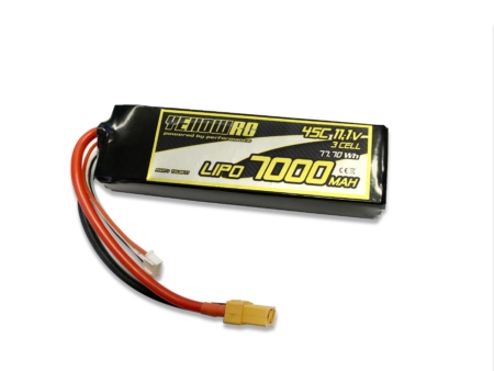 Batería LiPo RC amarilla de 7000 mAh, 11,1 V, 3S, 45 C/90 C, conector XT90, compatible con la mayoría de vehículos de escala 1/8.