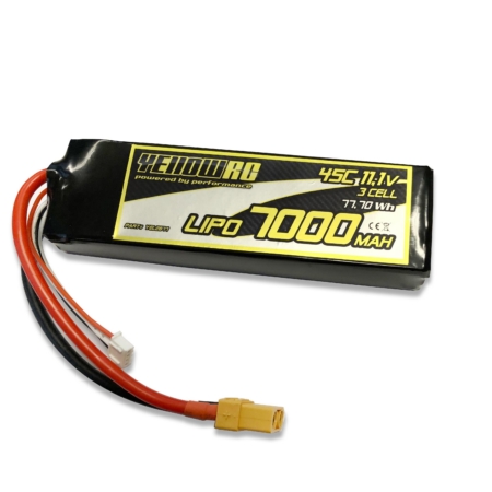 Batería LiPo RC amarilla de 7000 mAh, 11,1 V, 3S, 45 C/90 C, conector XT90, compatible con la mayoría de vehículos de escala 1/8.