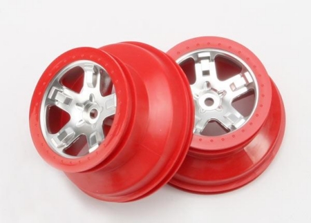 Ruedas, cromo satinado SCT, estilo beadlock rojo, perfil doble (, TRX5872A