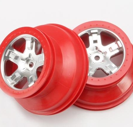 Ruedas, cromo satinado SCT, estilo beadlock rojo, perfil doble (, TRX5872A