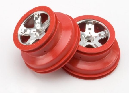 Ruedas, cromo satinado SCT, estilo beadlock rojo, perfil doble (, TRX5874A
