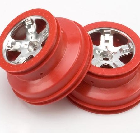 Ruedas, cromo satinado SCT, estilo beadlock rojo, perfil doble (, TRX5874A