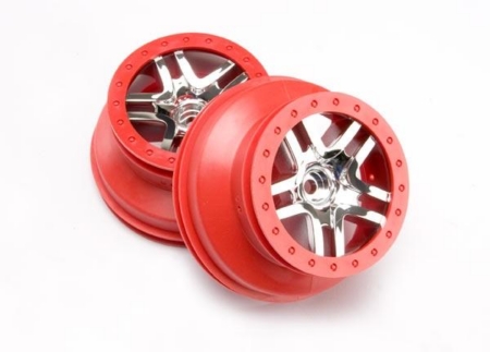 Ruedas, SCT Split-Spoke, cromadas, estilo beadlock rojo, doble pr, TRX5876A