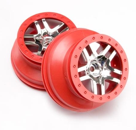 Ruedas, SCT Split-Spoke, cromadas, estilo beadlock rojo, doble pr, TRX5876A