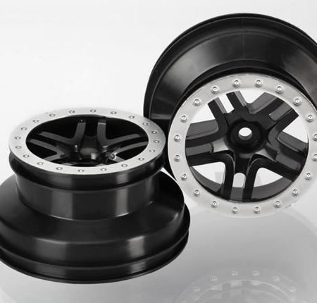 Ruedas, SCT Split-Spoke, negras, estilo beadlock en cromo satinado, TRX5884