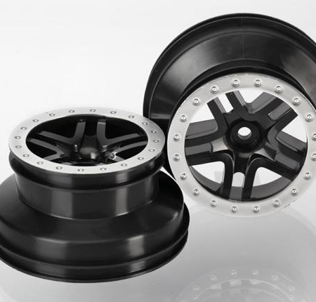 Ruedas, SCT Split-Spoke, negras, estilo beadlock en cromo satinado, TRX5886