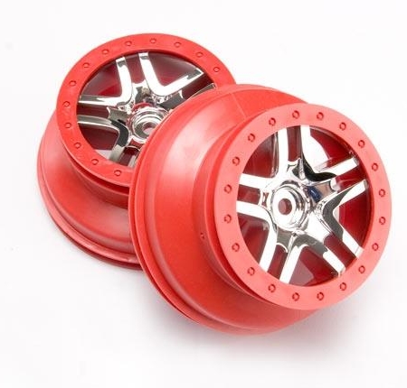 Ruedas, SCT Split-Spoke, cromadas, estilo beadlock rojo, doble pr, TRX6872A