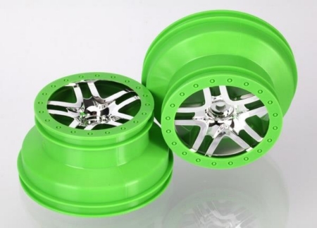 Ruedas, SCT Split-Spoke, cromadas, estilo beadlock verde, dobles, TRX6872X