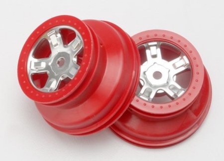 Ruedas, cromo satinado SCT, estilo beadlock rojo, perfil doble (, TRX7072A