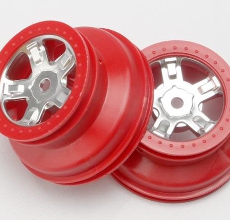 Ruedas, cromo satinado SCT, estilo beadlock rojo, perfil doble (, TRX7072A