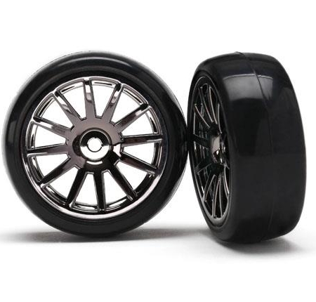 Ruedas negras de 12 velocidades, neumáticos lisos y blancos, TRX7573A