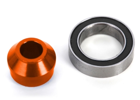 Adaptador de cojinete, aluminio 6061-T6 (anodizado naranja) (1)/ cojinete de bolas de 10 x 15 x 4 mm (sellado con caucho negro) (1) (para eje deslizante)