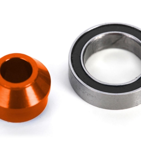 Adaptador de cojinete, aluminio 6061-T6 (anodizado naranja) (1)/ cojinete de bolas de 10 x 15 x 4 mm (sellado con caucho negro) (1) (para eje deslizante)