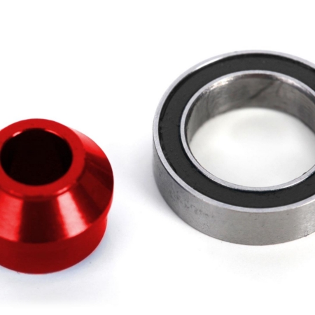Adaptador de cojinete, aluminio 6061-T6 (anodizado rojo) (1)/ cojinete de bolas de 10 x 15 x 4 mm (sellado con caucho negro) (1) (para eje deslizante)