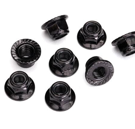 Tuercas de bloqueo de nailon con brida de 5 mm (acero, dentadas negras) (8)