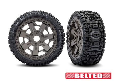 Neumáticos y ruedas, ensamblados, pegados (ruedas grises de 3.0", neumáticos con cinturón Sledgehammer, insertos de espuma) (2)