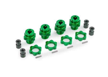 Cubos de rueda, estriados, 17 mm, cortos (anodizados en gris) (4)/ Tuercas de rueda, estriadas, 17 mm (anodizadas en gris) (4)/ Retenedor de cubo M4 X 0,7 (4)/ Pasador de eje (4) (para usar con el kit de actualización n.º 9080)