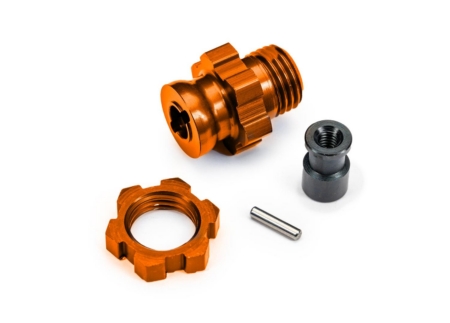 Cubo de rueda, estriado, 17 mm, corto (anodizado naranja) (1)/ tuerca de rueda, estriada, 17 mm (anodizado naranja) (1)/ retenedor de cubo, M4 X 0,7 (1)/ pasador de eje (1) (para usar con el kit de actualización n.º 9080)