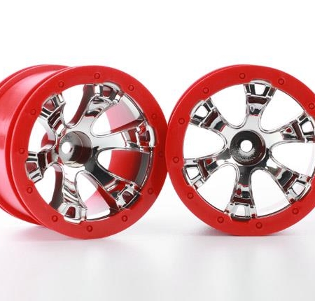 Ruedas Geode 2.2 (cromadas, estilo Beadlock rojo) (hexagonal de 12 mm) (2)