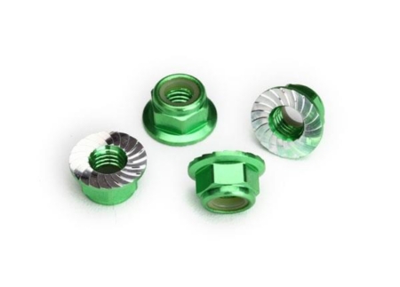 Tuercas de bloqueo de nailon con brida de 5 mm (aluminio, anodizado verde, dentado) (4)