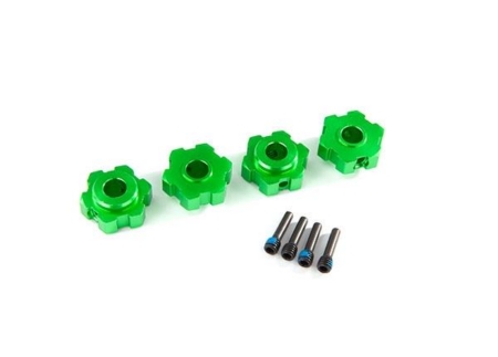 Cubos de rueda, hexagonales, de aluminio (anodizado verde) (4) / Pasadores de tornillo de 4 x 13 mm (4)