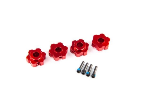 Cubos de rueda, hexagonales, de aluminio (anodizado rojo) (4) / Pasadores de tornillo de 4 x 13 mm (4)