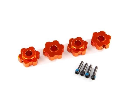 Cubos de rueda, hexagonales, de aluminio (anodizado naranja) (4) / Pasadores de tornillo de 4 x 13 mm (4)