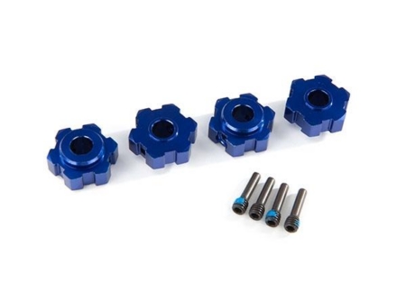 Cubos de rueda, hexagonales, de aluminio (anodizado azul) (4) / Pasadores de tornillo de 4 x 13 mm (4)