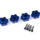 Cubos de rueda, hexagonales, de aluminio (anodizado azul) (4) / Pasadores de tornillo de 4 x 13 mm (4)
