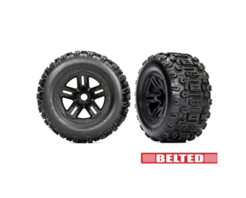 Ruedas Traxxas Sledge negras de 3,8", neumáticos Sledgehammer (2pcs) TRX9573