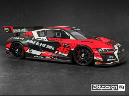 Bittydesign AR8-GT3 1/8 GT carrocería transparente 360 ​​mm, distancia entre ejes larga (LWB), 1,5 mm de grosor