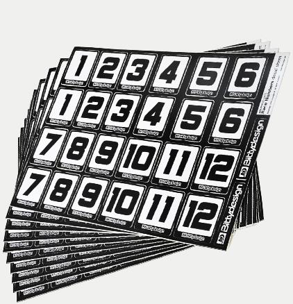 Hoja de calcomanías para números de carrera Bittydesign, paquete mediano (incluye 5 hojas)