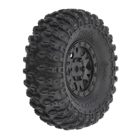 Neumáticos Hyrax 1.0 montados en ruedas hexagonales Mini Impulse negras de 7 mm con talón interno (4 unidades) para SCX24 delantero o trasero (PRO1019410)