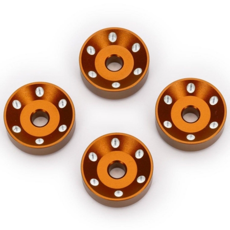 Arandelas para ruedas, aluminio mecanizado, color naranja (4)