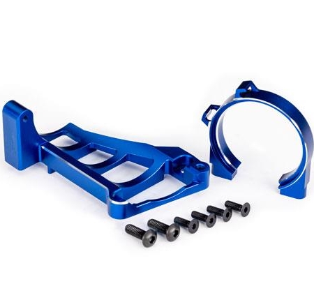 Soportes de motor (delantero y trasero) (aluminio 6061-T6 anodizado azul)/ 3 x 10 mm CCS (con fijador de roscas) (4)/ 4 x 12 mm BCS (con fijador de roscas) (2) (para usar con motor n.° 3461)