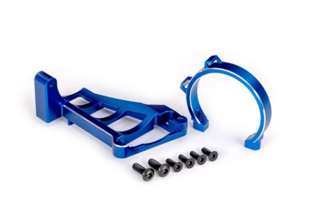 Soportes de motor (delantero y trasero) (aluminio 6061-T6 anodizado azul)/ 3 x 10 mm CCS (con fijador de roscas) (4)/ 4 x 12 mm BCS (con fijador de roscas) (2) (para usar con motor n.° 3483)