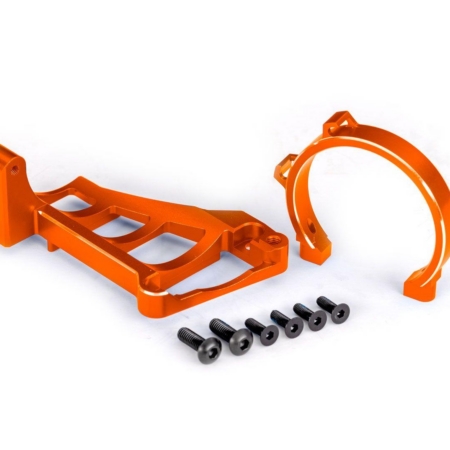Soportes de motor (delantero y trasero) (aluminio 6061-T6 anodizado naranja)/ 3 x 10 mm CCS (con fijador de roscas) (4)/ 4 x 12 mm BCS (con fijador de roscas) (2) (para usar con motor n.° 3483)