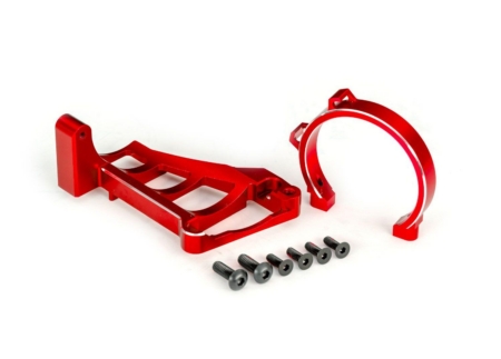 Soportes de motor (delantero y trasero) (aluminio 6061-T6 anodizado rojo)/ 3 x 10 mm CCS (con fijador de roscas) (4)/ 4 x 12 mm BCS (con fijador de roscas) (2) (para usar con motor n.° 3483)